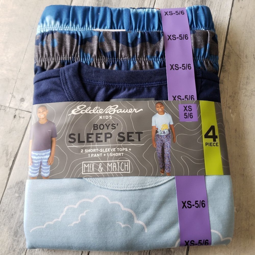 NWT - Eddie Bauer Boys 4-Piece Mix & Match Sleep Set (XS 5/6)